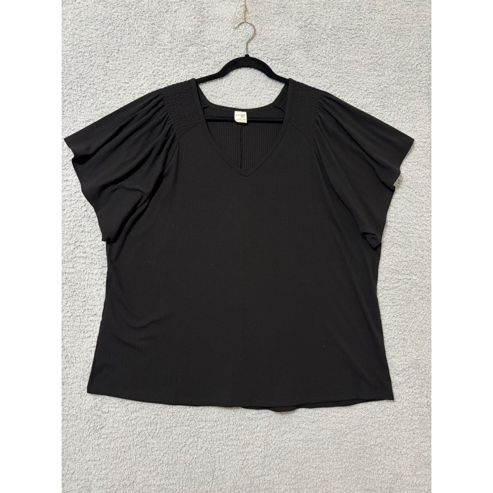 Nuetral Ribbed V-Neck Flutter Sleeve Blouse Top Plus Size 2X Essential